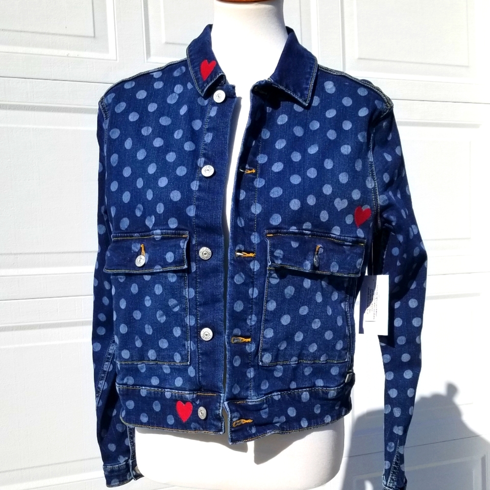 Polkadot jean jacket with hearts